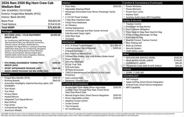 2026 RAM Ram 2500 RAM 2500 BIG HORN CREW CAB 4X4 64 BOX 2026 RAM Ram 2500 RAM 2500 BIG HORN CREW CAB 4X4 64 BOX