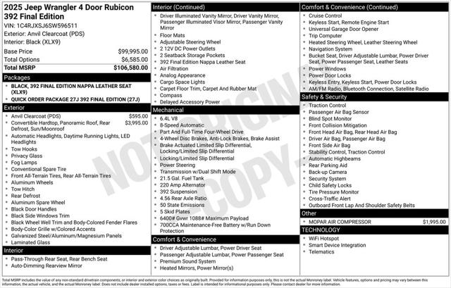 2025 Jeep Wrangler WRANGLER 4-DOOR RUBICON 392 2025 Jeep Wrangler WRANGLER 4-DOOR RUBICON 392