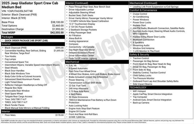 2025 Jeep Gladiator GLADIATOR SPORT 4X4 2025 Jeep Gladiator GLADIATOR SPORT 4X4