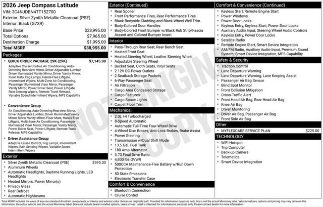 2026 Jeep Compass COMPASS LATITUDE ALTITUDE 4X4 2026 Jeep Compass COMPASS LATITUDE ALTITUDE 4X4