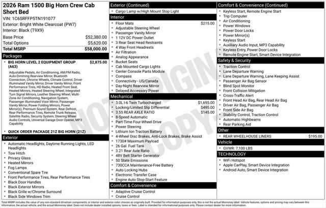2026 RAM Ram 1500 RAM 1500 BIG HORN CREW CAB 4X4 57 BOX