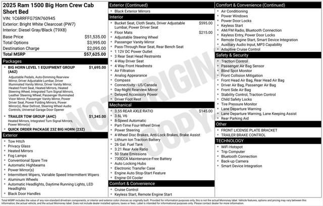 2025 RAM Ram 1500 RAM 1500 BIG HORN CREW CAB 4X4 57 BOX 2025 RAM Ram 1500 RAM 1500 BIG HORN CREW CAB 4X4 57 BOX