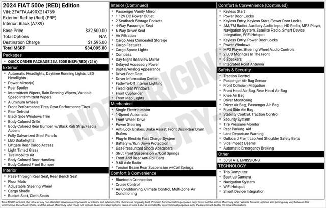 2024 Fiat FIAT 500e 500e INSPI(RED)