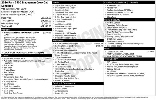 2026 RAM Ram 2500 RAM 2500 TRADESMAN CREW CAB 4X4 8 BOX 2026 RAM Ram 2500 RAM 2500 TRADESMAN CREW CAB 4X4 8 BOX