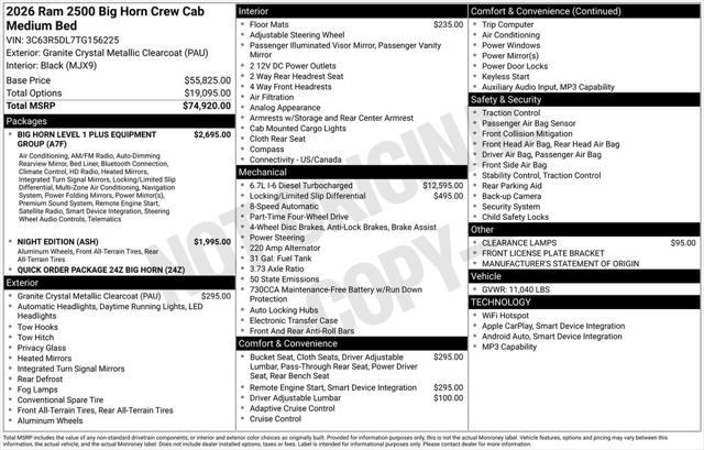 2026 RAM Ram 2500 RAM 2500 BIG HORN CREW CAB 4X4 64 BOX 2026 RAM Ram 2500 RAM 2500 BIG HORN CREW CAB 4X4 64 BOX