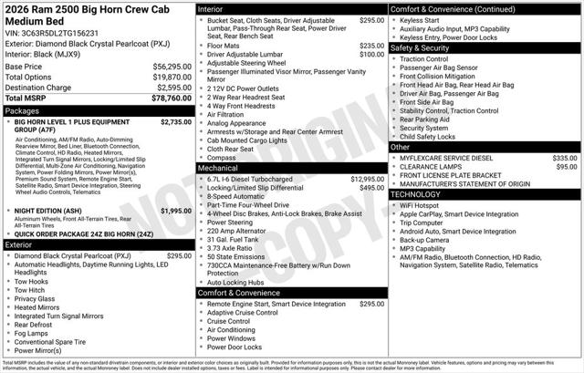 2026 RAM Ram 2500 RAM 2500 BIG HORN CREW CAB 4X4 64 BOX 2026 RAM Ram 2500 RAM 2500 BIG HORN CREW CAB 4X4 64 BOX