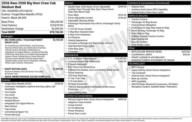 2026 RAM Ram 2500 RAM 2500 BIG HORN CREW CAB 4X4 64 BOX 2026 RAM Ram 2500 RAM 2500 BIG HORN CREW CAB 4X4 64 BOX