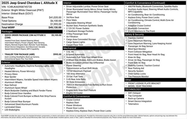 2025 Jeep Grand Cherokee GRAND CHEROKEE L ALTITUDE X 4X4