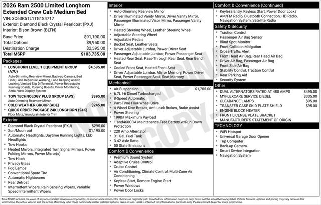2026 RAM Ram 2500 RAM 2500 LIMITED LONGHORN MEGA CAB 4X4 64 BOX 2026 RAM Ram 2500 RAM 2500 LIMITED LONGHORN MEGA CAB 4X4 64 BOX