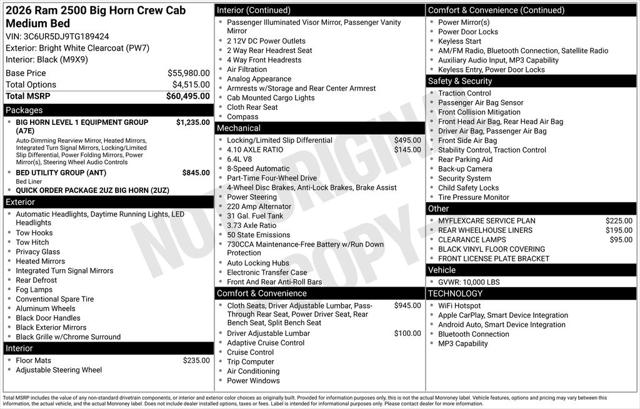 2026 RAM Ram 2500 RAM 2500 BIG HORN CREW CAB 4X4 64 BOX 2026 RAM Ram 2500 RAM 2500 BIG HORN CREW CAB 4X4 64 BOX