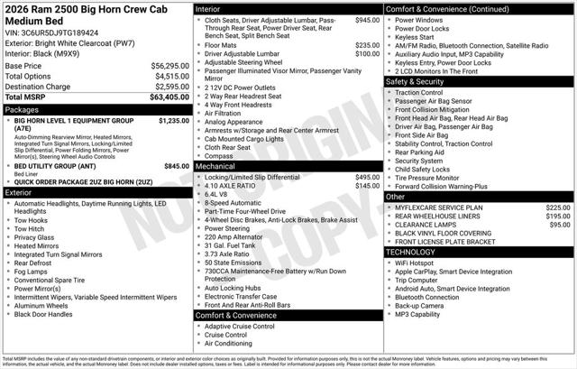 2026 RAM Ram 2500 RAM 2500 BIG HORN CREW CAB 4X4 64 BOX 2026 RAM Ram 2500 RAM 2500 BIG HORN CREW CAB 4X4 64 BOX
