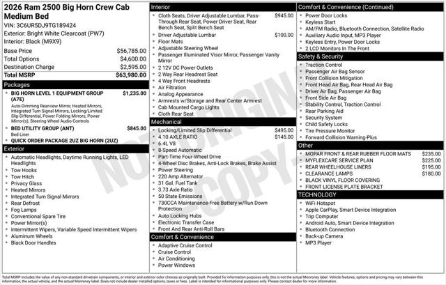 2026 RAM Ram 2500 RAM 2500 BIG HORN CREW CAB 4X4 64 BOX