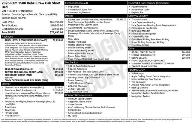 2026 RAM Ram 1500 RAM 1500 REBEL CREW CAB 4X4 57 BOX
