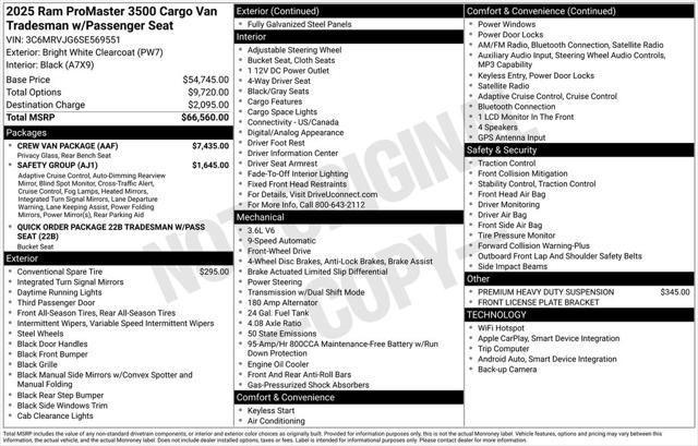 2025 RAM Ram ProMaster RAM PROMASTER 3500 TRADESMAN CARGO VAN HIGH ROOF 159 WB EXT 2025 RAM Ram ProMaster RAM PROMASTER 3500 TRADESMAN CARGO VAN HIGH ROOF 159 WB EXT