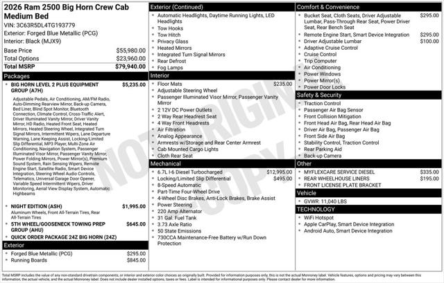 2026 RAM Ram 2500 RAM 2500 BIG HORN CREW CAB 4X4 64 BOX 2026 RAM Ram 2500 RAM 2500 BIG HORN CREW CAB 4X4 64 BOX