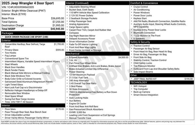 2025 Jeep Wrangler WRANGLER 4-DOOR SPORT 2025 Jeep Wrangler WRANGLER 4-DOOR SPORT