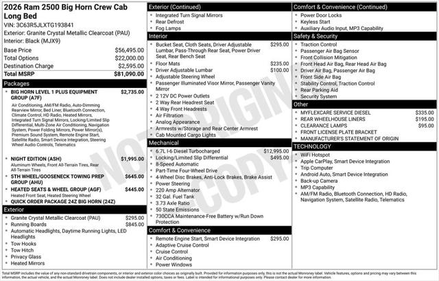 2026 RAM Ram 2500 RAM 2500 BIG HORN CREW CAB 4X4 8 BOX