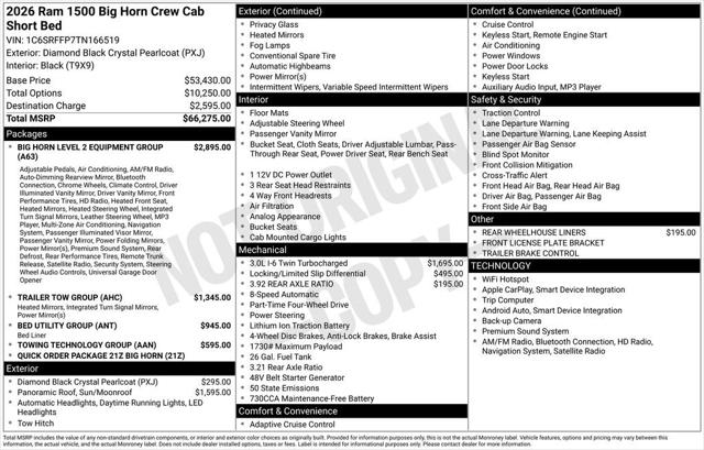 2026 RAM Ram 1500 RAM 1500 BIG HORN CREW CAB 4X4 57 BOX