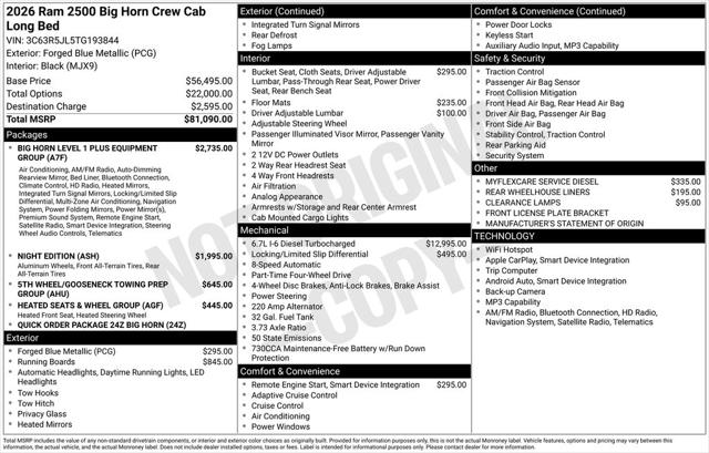 2026 RAM Ram 2500 RAM 2500 BIG HORN CREW CAB 4X4 8 BOX 2026 RAM Ram 2500 RAM 2500 BIG HORN CREW CAB 4X4 8 BOX
