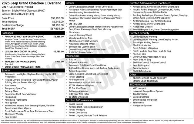 2025 Jeep Grand Cherokee GRAND CHEROKEE L OVERLAND 4X4 2025 Jeep Grand Cherokee GRAND CHEROKEE L OVERLAND 4X4