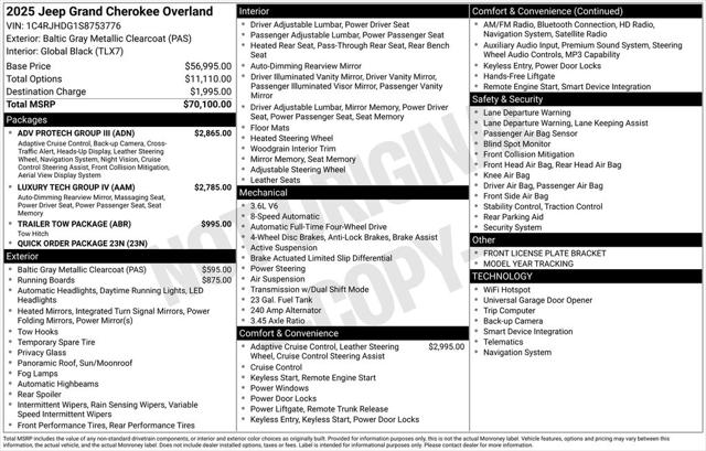 2025 Jeep Grand Cherokee GRAND CHEROKEE OVERLAND 4X4 2025 Jeep Grand Cherokee GRAND CHEROKEE OVERLAND 4X4