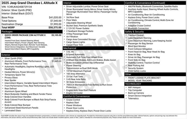 2025 Jeep Grand Cherokee GRAND CHEROKEE L ALTITUDE X 4X4 2025 Jeep Grand Cherokee GRAND CHEROKEE L ALTITUDE X 4X4