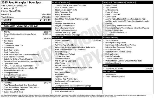 2025 Jeep Wrangler WRANGLER 4-DOOR SPORT 2025 Jeep Wrangler WRANGLER 4-DOOR SPORT