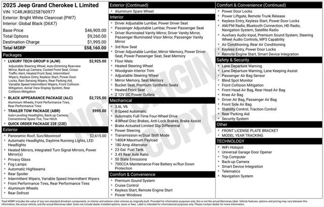 2025 Jeep Grand Cherokee GRAND CHEROKEE L LIMITED 4X4 2025 Jeep Grand Cherokee GRAND CHEROKEE L LIMITED 4X4