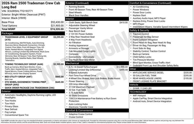 2026 RAM Ram 2500 RAM 2500 TRADESMAN CREW CAB 4X4 8 BOX 2026 RAM Ram 2500 RAM 2500 TRADESMAN CREW CAB 4X4 8 BOX