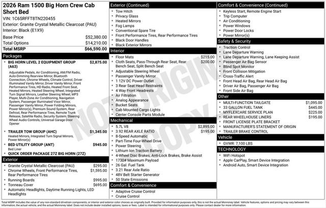 2026 RAM Ram 1500 RAM 1500 BIG HORN CREW CAB 4X4 57 BOX
