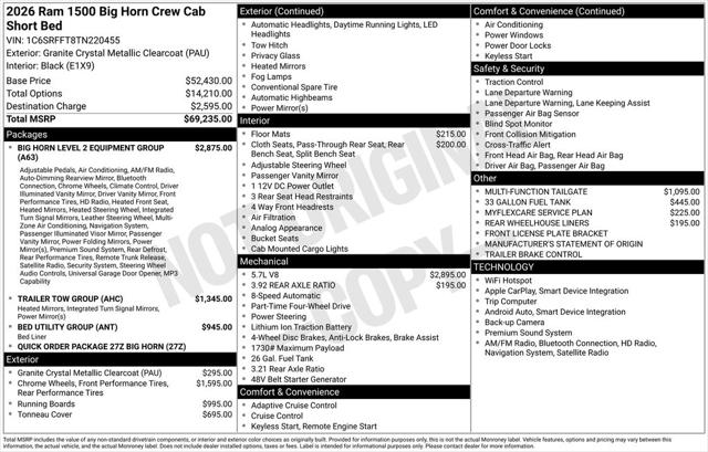 2026 RAM Ram 1500 RAM 1500 BIG HORN CREW CAB 4X4 57 BOX 2026 RAM Ram 1500 RAM 1500 BIG HORN CREW CAB 4X4 57 BOX