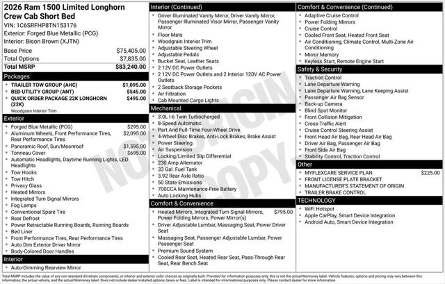 2026 RAM Ram 1500 RAM 1500 LIMITED LONGHORN CREW CAB 4X4 57 BOX