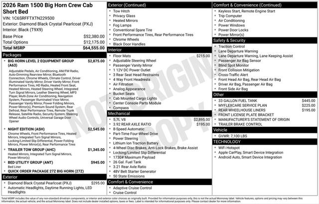 2026 RAM Ram 1500 RAM 1500 BIG HORN CREW CAB 4X4 57 BOX
