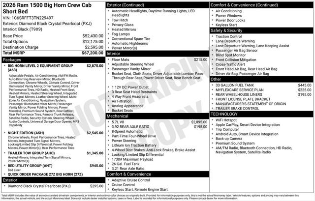 2026 RAM Ram 1500 RAM 1500 BIG HORN CREW CAB 4X4 57 BOX 2026 RAM Ram 1500 RAM 1500 BIG HORN CREW CAB 4X4 57 BOX