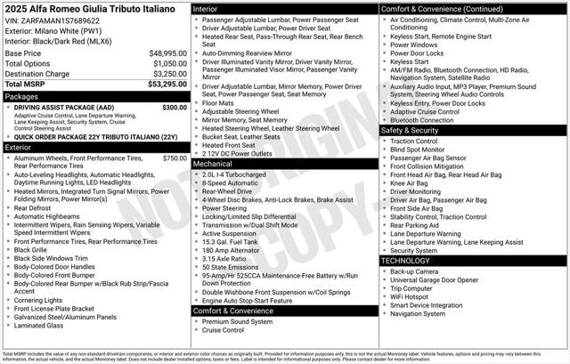 2025 Alfa Romeo Giulia GIULIA TRIBUTO ITALIANO RWD