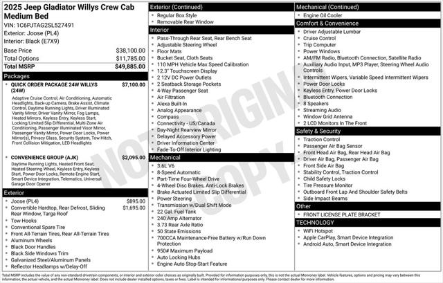 2025 Jeep Gladiator GLADIATOR WILLYS 4X4