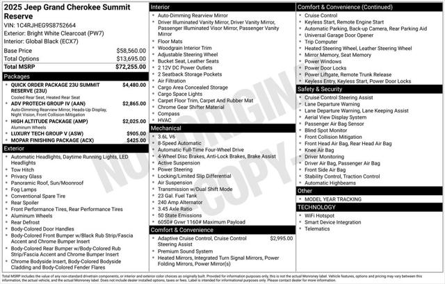 2025 Jeep Grand Cherokee GRAND CHEROKEE SUMMIT RESERVE 4X4