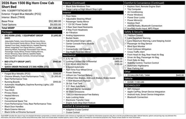 2026 RAM Ram 1500 RAM 1500 BIG HORN CREW CAB 4X4 57 BOX