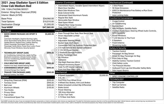 2021 Jeep Gladiator Sport S 4x4 2021 Jeep Gladiator Sport S 4x4