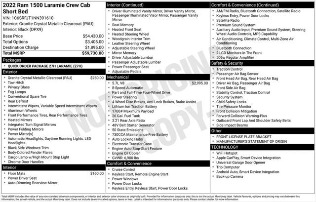 2022 RAM 1500 Laramie Crew Cab 4x4 57 Box 2022 RAM 1500 Laramie Crew Cab 4x4 57 Box