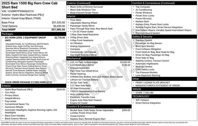 2025 RAM 1500 Big Horn Crew Cab 4x4 57 Box