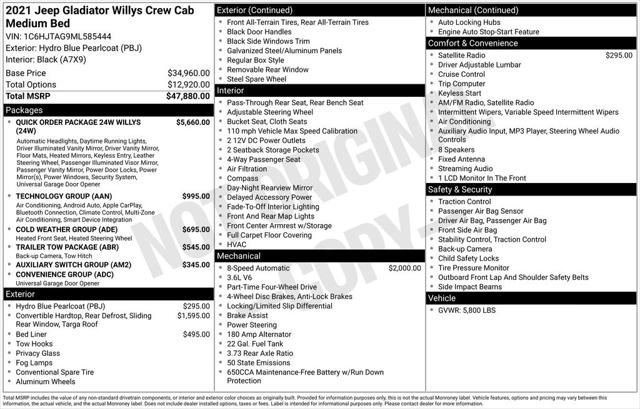 2021 Jeep Gladiator Willys 4x4 2021 Jeep Gladiator Willys 4x4