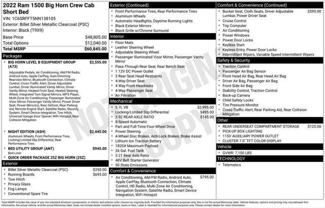 2022 RAM 1500 Big Horn Crew Cab 4x4 57 Box