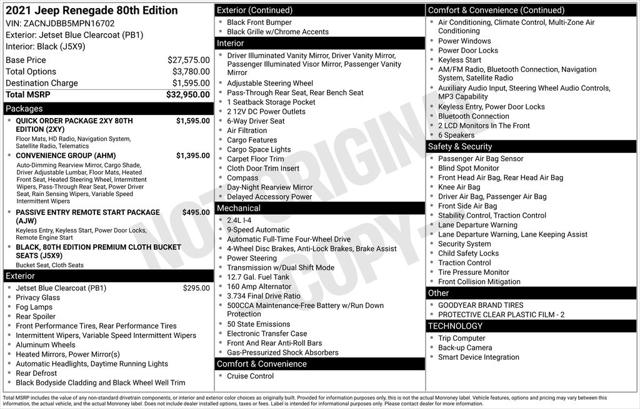 2021 Jeep Renegade 80th Anniversary 4X4 2021 Jeep Renegade 80th Anniversary 4X4