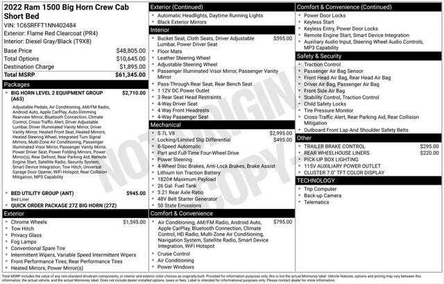 2022 RAM 1500 Big Horn Crew Cab 4x4 57 Box 2022 RAM 1500 Big Horn Crew Cab 4x4 57 Box