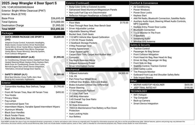 2025 Jeep Wrangler WRANGLER 4-DOOR SPORT S 2025 Jeep Wrangler WRANGLER 4-DOOR SPORT S