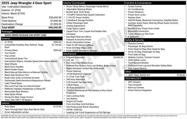 2025 Jeep Wrangler WRANGLER 4-DOOR SPORT 2025 Jeep Wrangler WRANGLER 4-DOOR SPORT