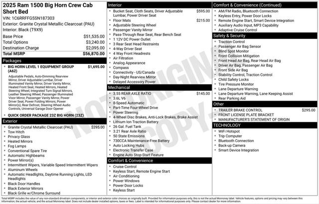 2025 RAM Ram 1500 RAM 1500 BIG HORN CREW CAB 4X4 57 BOX 2025 RAM Ram 1500 RAM 1500 BIG HORN CREW CAB 4X4 57 BOX