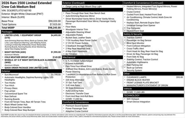 2026 RAM Ram 2500 RAM 2500 LIMITED MEGA CAB 4X4 64 BOX 2026 RAM Ram 2500 RAM 2500 LIMITED MEGA CAB 4X4 64 BOX