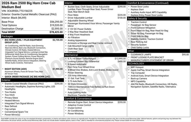 2026 RAM Ram 2500 RAM 2500 BIG HORN CREW CAB 4X4 64 BOX 2026 RAM Ram 2500 RAM 2500 BIG HORN CREW CAB 4X4 64 BOX